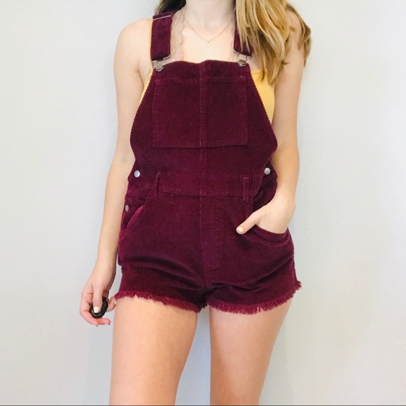 Brandy Melville Pants - Brandy Melville maroon corduroy overall shorts